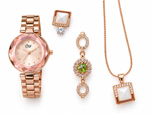 21275 Rose Gold Elegant Jewellery Set – Watch, Earrings & Pendant