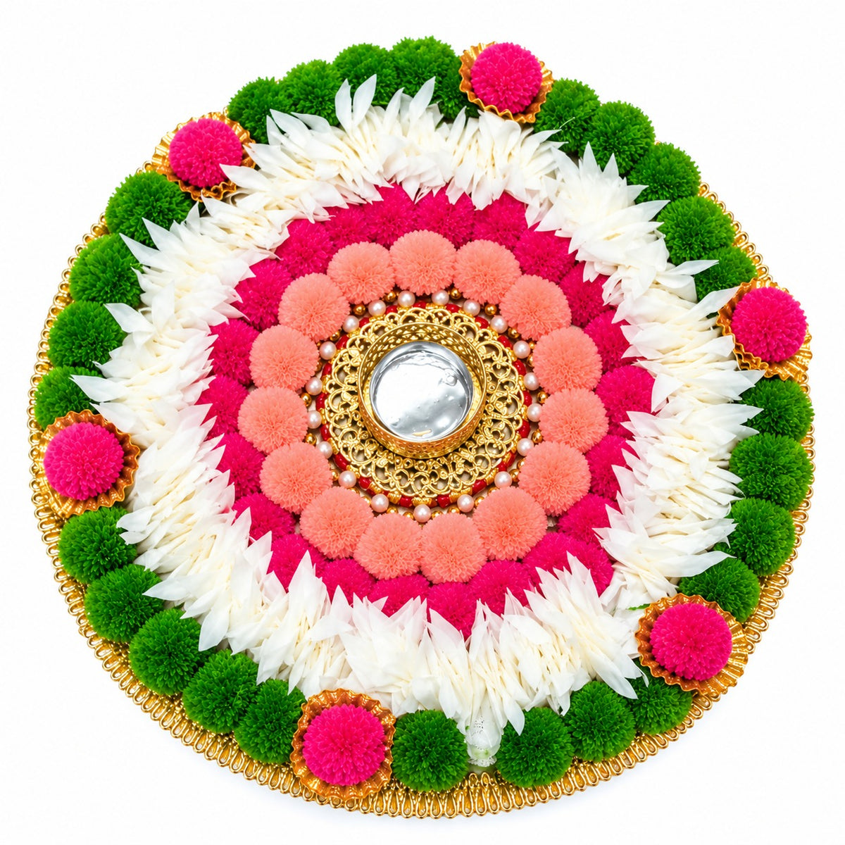 21369 Giant Rangoli Mat, , Handworked Bunti, Vibrant Colours, MDF, Re-usable and Portable, Alternatively Used as Puja Thaali