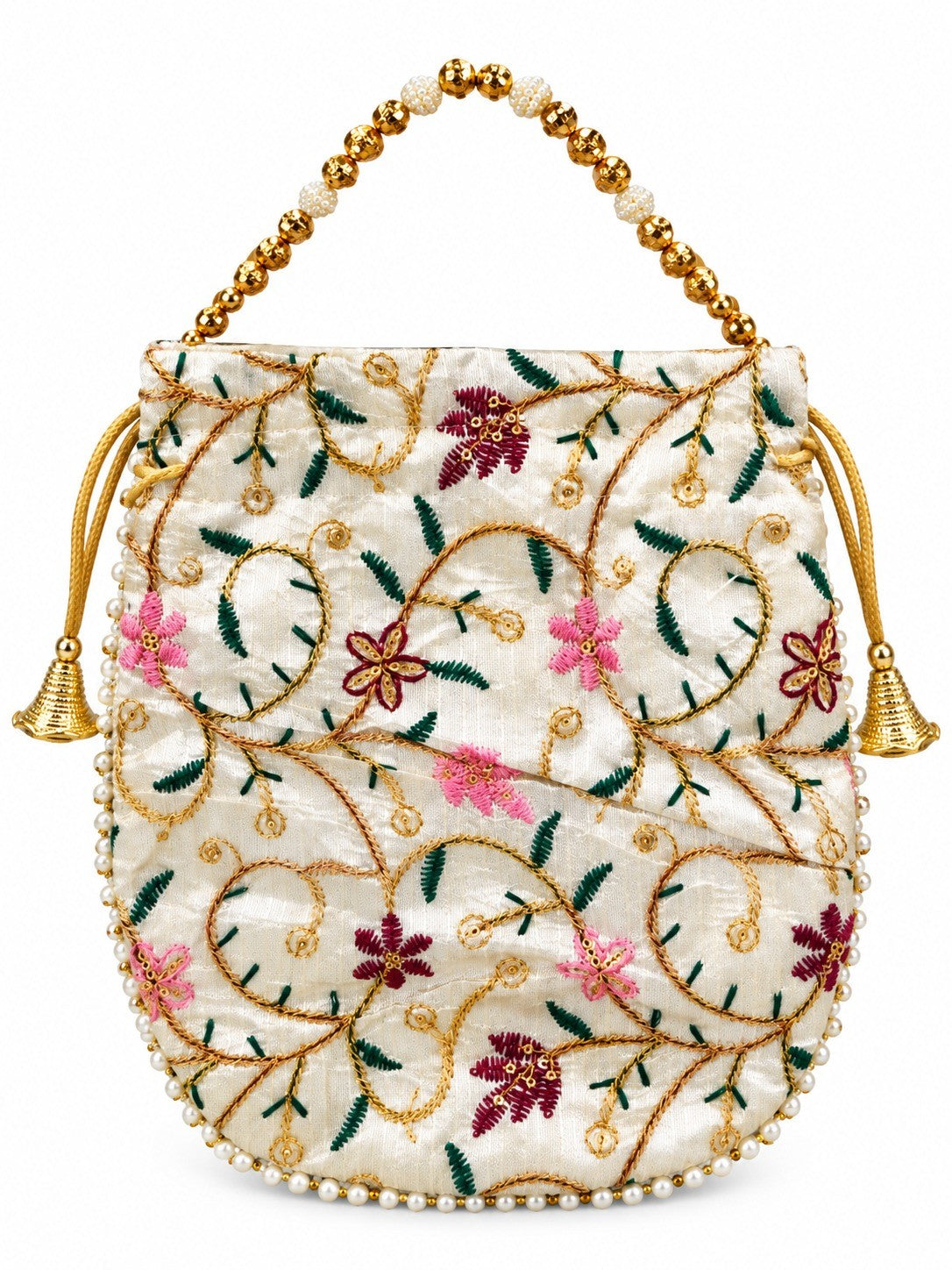 21263 Style Royal Silk Batwa Bag Combo | White Sherwani Theme Potli Wristlet Clutch | Handmade Traditional Pouch for Wedding & Festival