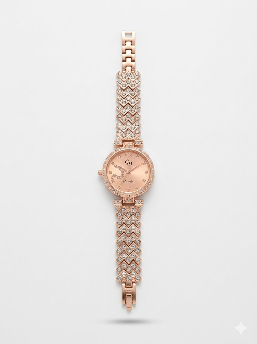 21239 Gold Crystal Luxe Watch – Party wear