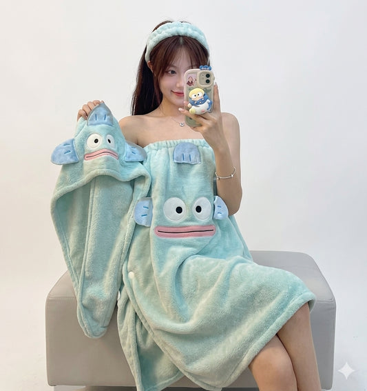 21199 [PACK OF 4]  Fleece Bathrobe & Towel Wrap Set 4