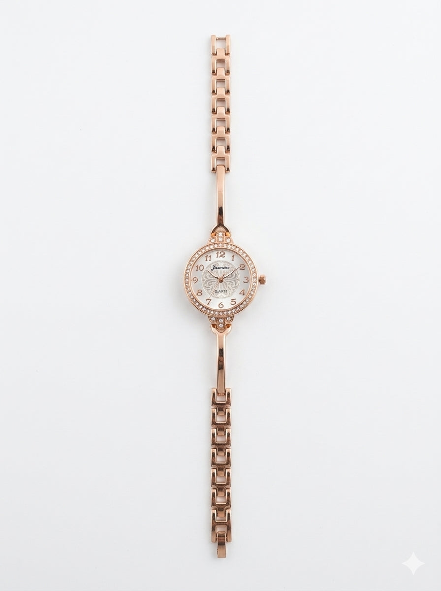 21242 Random Design Rose Gold Plated Bracelet Watch for Women with Crystal Accented Link Strap