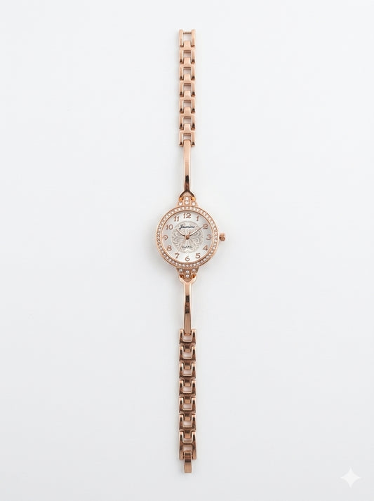 21242 Random Design Rose Gold Plated Bracelet Watch for Women with Crystal Accented Link Strap