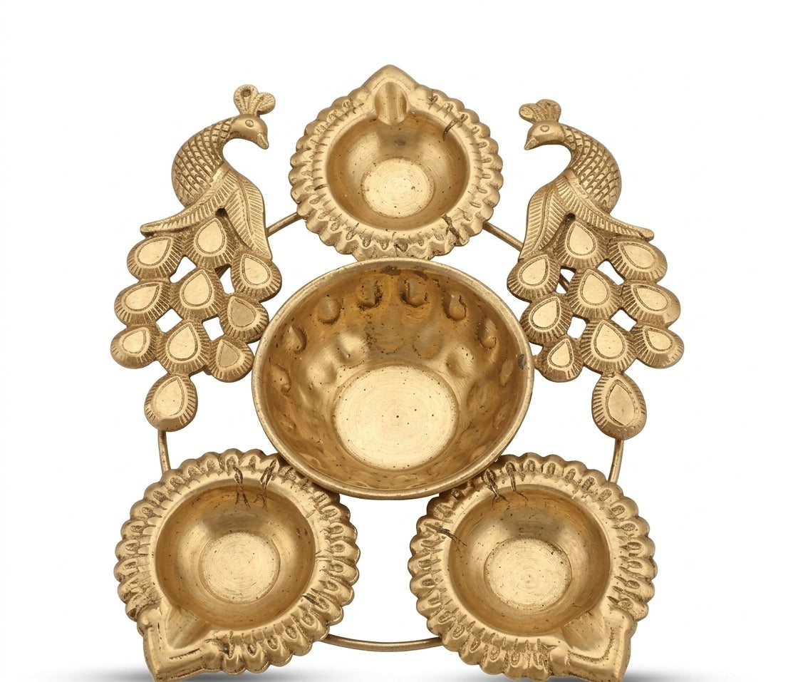 21373 Brass Peacock Diya Stand: Festive Glow