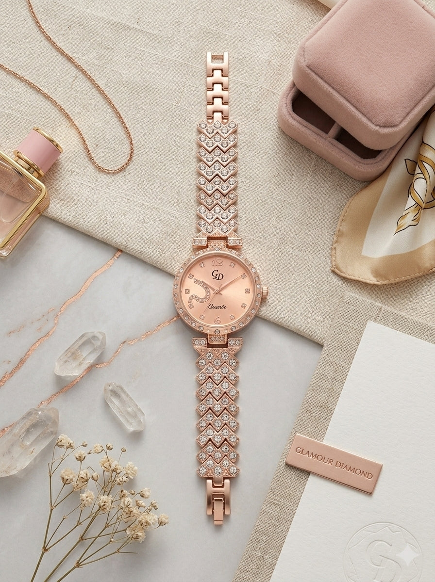 21239 Gold Crystal Luxe Watch – Party wear