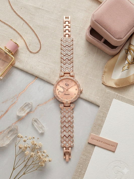 21239 Gold Crystal Luxe Watch – Party wear