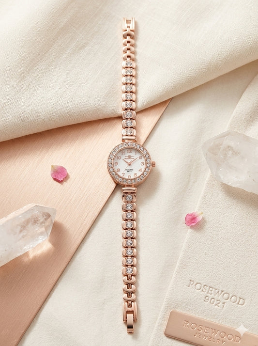 21242 Random Design Rose Gold Plated Bracelet Watch for Women with Crystal Accented Link Strap