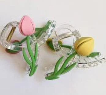 11263 Tulip Flower Hair Clips for Women & Girls – Premium Acrylic Jedai | Strong Grip Random Color