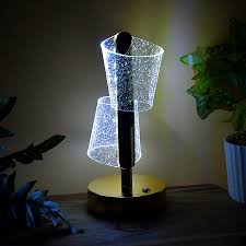 NC-A017 Frosted Glitter Crystal Table Lamp, Metallic Gold, Touch Control, 3 in 1 LED Light Color Change