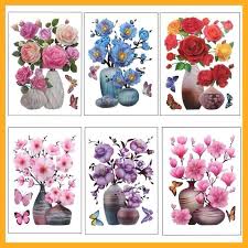 DX001-024 3D PVC Floral Wall Stickers | Peel & Stick Wall Decals for Living Room, Bedroom, Fridge, Almirah & Home Decor small size -33*19cm
