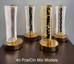 NC-A017 Frosted Glitter Crystal Table Lamp, Metallic Gold, Touch Control, 3 in 1 LED Light Color Change