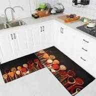 20502 Spice Cooking Kitchen Rugs Set of 2 Anti-Fatigue 0.4 Inches Thick Spices Colorful Kitchen Floor Mats Washable Rug Comfort Standing Waterproof Non Slip Mat for Kitchen Sink (17.3" x 28" + 17.3" x 47")