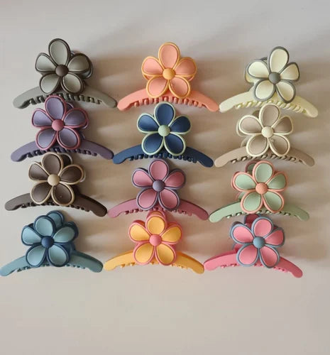 11266 Flower Hair Claw Clips – Matte Finish Multicolor Floral Clutchers for Girls & Women