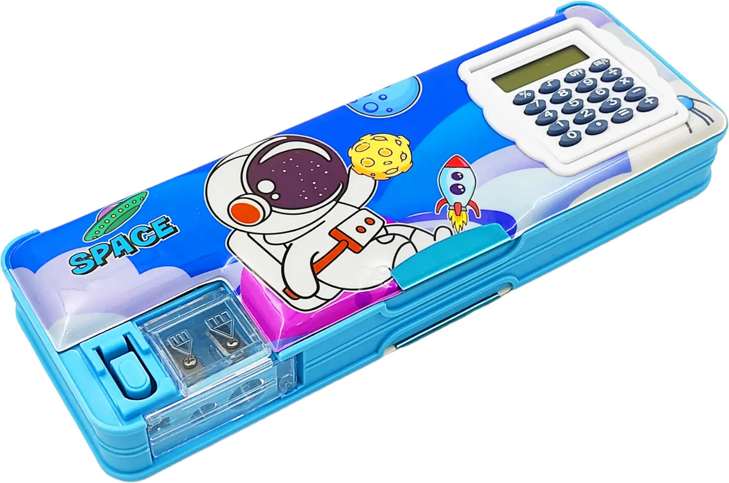20439 Magnetic Pencil Box with Calculator & Dual Sharpener for Boys {Random Design}