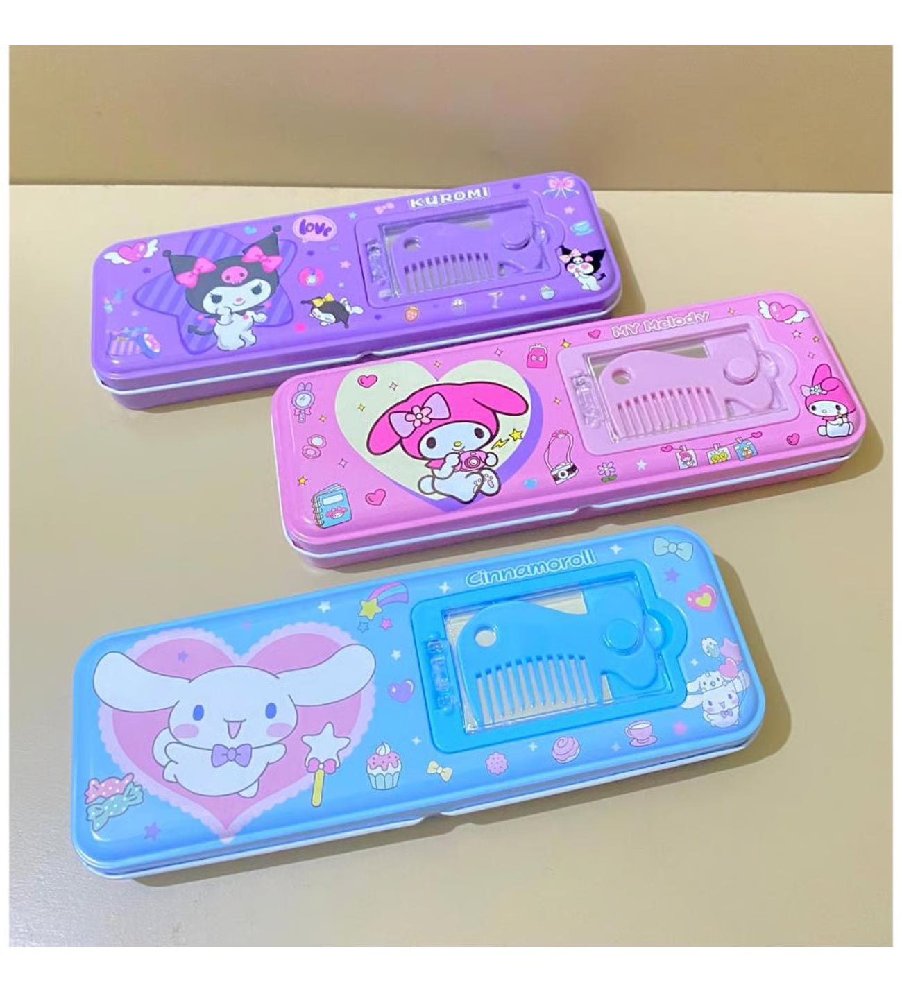 1881240 Kawaii Sanrio Kuromi Cinnamoroll Pom Pom Purin My Melody Metal Pencil Compox Box {Random Color}