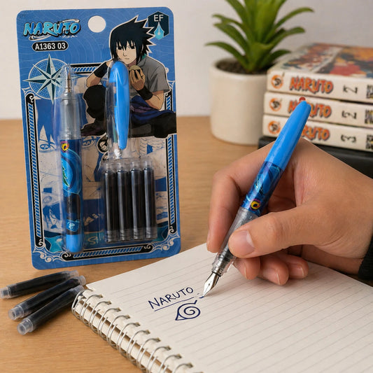 20725 Anime Character Fountain Pen with Ink Cartridges Smooth Writing Stationery Gel Pen (Ink Color - Blue)