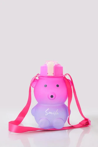 10466 Plastic Teddy Bear Water Bottle for Kids, Push Button Water Bottle with Straw, Sipper Bottle for Kids (800 ml) Random colour