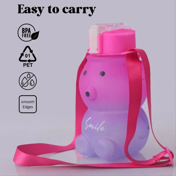 10466 Plastic Teddy Bear Water Bottle for Kids, Push Button Water Bottle with Straw, Sipper Bottle for Kids (800 ml) Random colour