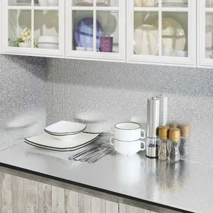 2589 Meters Kitchen Waterproof Self-Adhesive Anti-Mold and Heat Resistant Oil Proof Aluminium Foil Paper Sticker Roll for Kitchen Wall (Silver)
