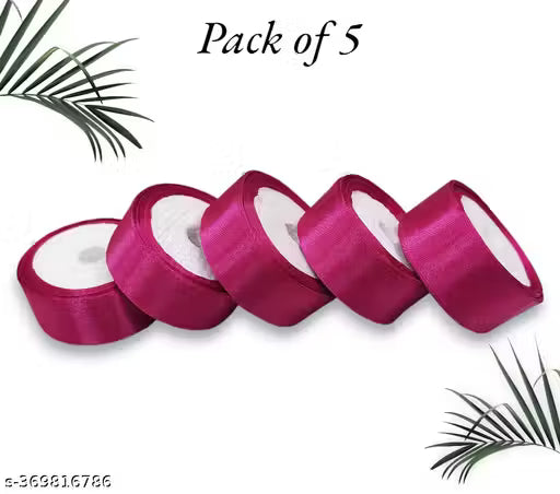 20035 Satin Dark Pink Ribbon 1 Inch 10mtr Each Dark Pink Pink Satin Ribbon (Pack of 5)