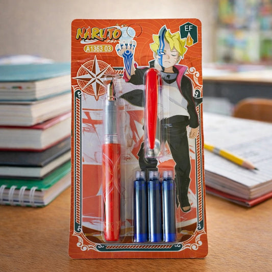 20725 Anime Character Fountain Pen with Ink Cartridges Smooth Writing Stationery Gel Pen (Ink Color - Blue)