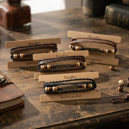 20837 Stylish Men's Leather Friendship Bracelet | Adjustable Handmade Bracelet