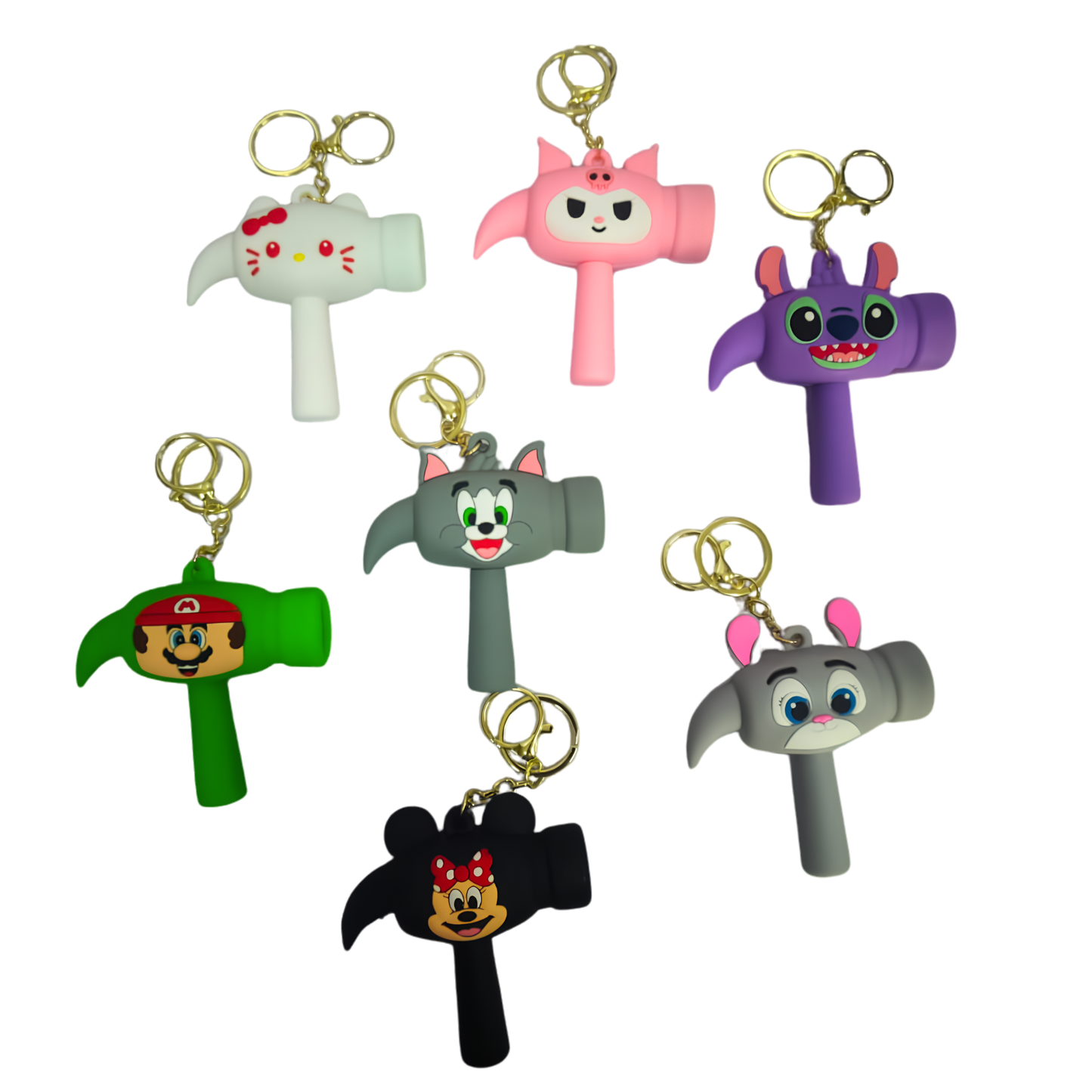 20836  Cute Cartoon Hammer Choo Choo Keychain With Sound For Kids, Shake Left Right Musical Beep Hammer Toy, Soft Grip Cartoon Handheld Sensory Keychain