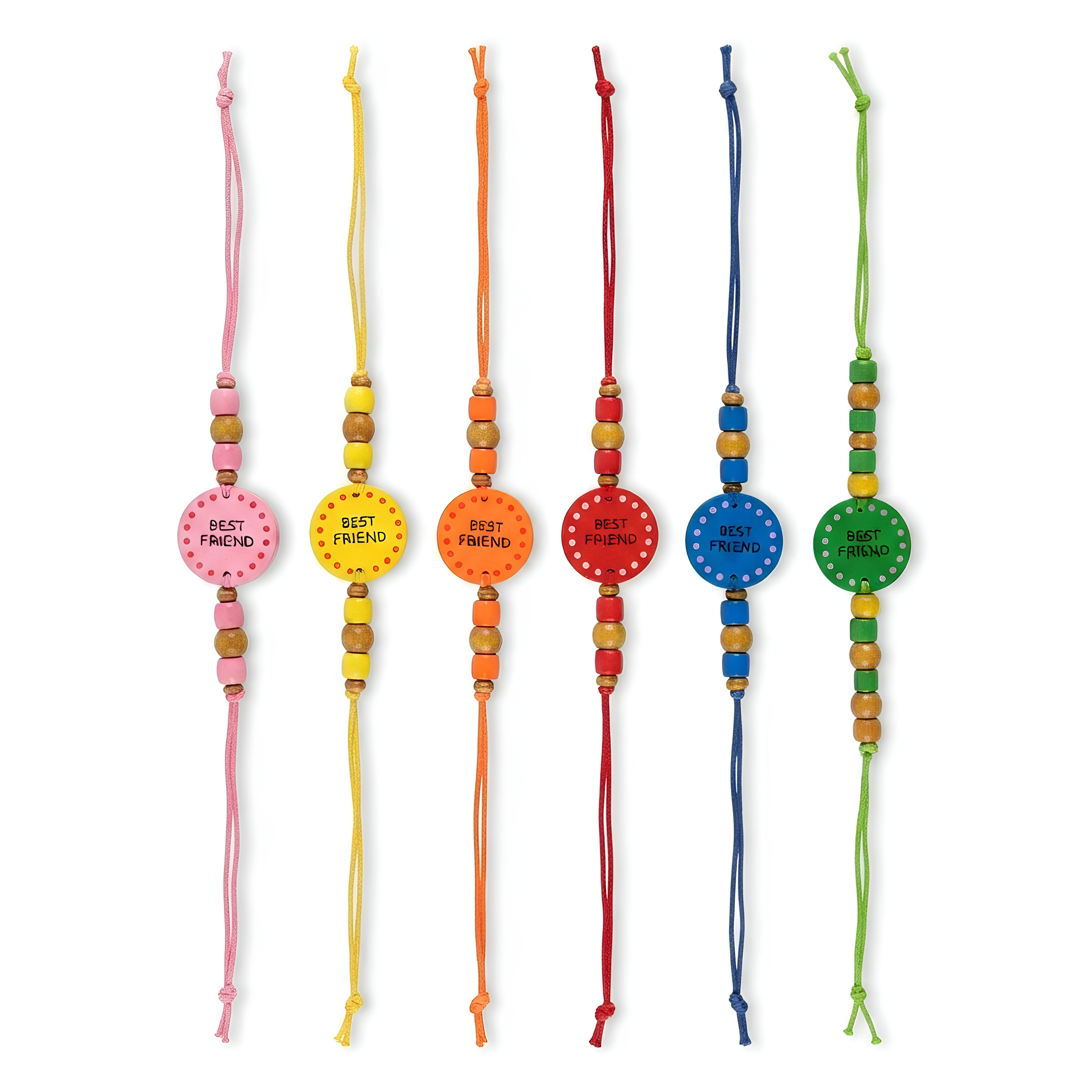 20842 {Pack of 12} Multi Color Printed Wood Friendship Belt/Friendship Band/Bracelet -Friendship Day