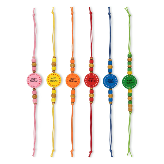 20842 {Pack of 12} Multi Color Printed Wood Friendship Belt/Friendship Band/Bracelet -Friendship Day