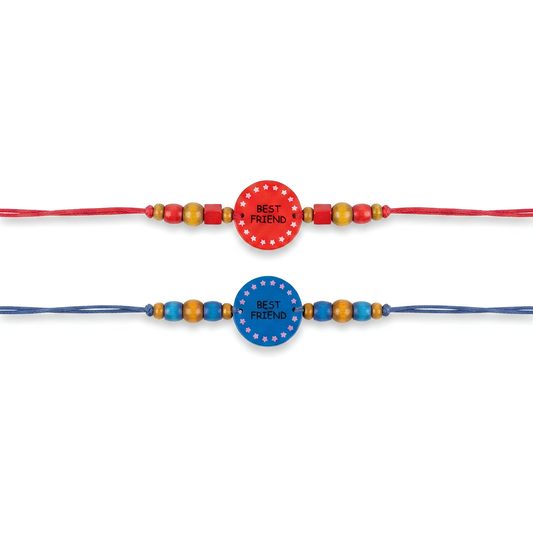 20842 {Pack of 12} Multi Color Printed Wood Friendship Belt/Friendship Band/Bracelet -Friendship Day