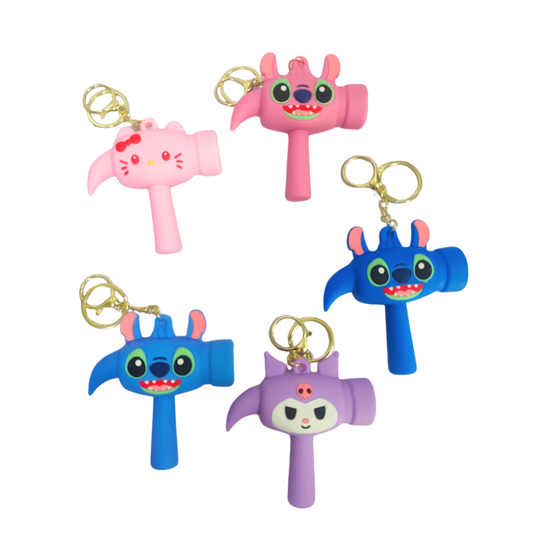 20836  Cute Cartoon Hammer Choo Choo Keychain With Sound For Kids, Shake Left Right Musical Beep Hammer Toy, Soft Grip Cartoon Handheld Sensory Keychain