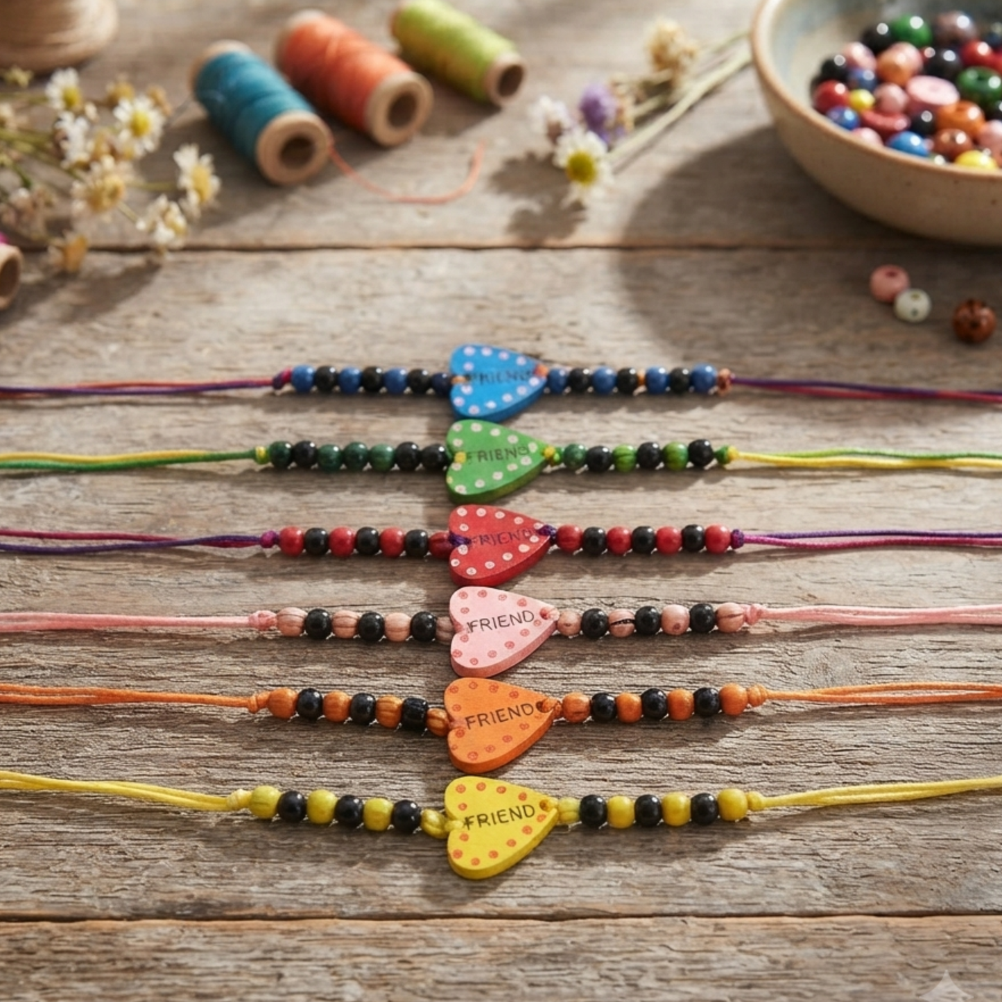 20843 {Pack of 12} Colorful Wooden Friendship Bands for Your Friends Multicolor