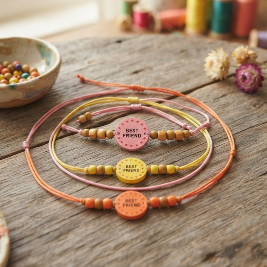 20842 {Pack of 12} Multi Color Printed Wood Friendship Belt/Friendship Band/Bracelet -Friendship Day