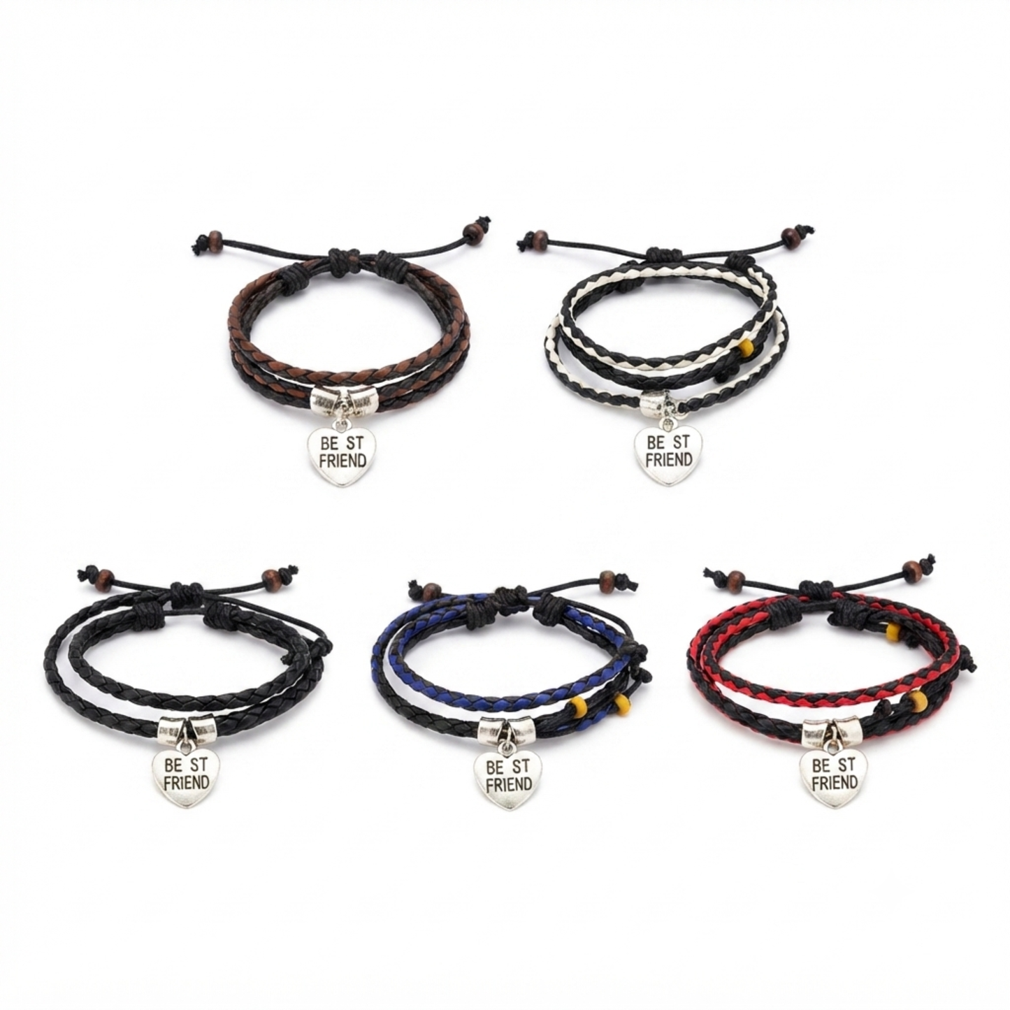 20844 Couple Massive Love Frendship Gift Stainless Steel Friend Heart Charm with Brown Leather Garnishing Love Bracelets For Boys And Girls