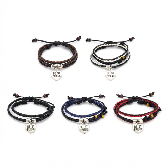 20844 Couple Massive Love Frendship Gift Stainless Steel Friend Heart Charm with Brown Leather Garnishing Love Bracelets For Boys And Girls