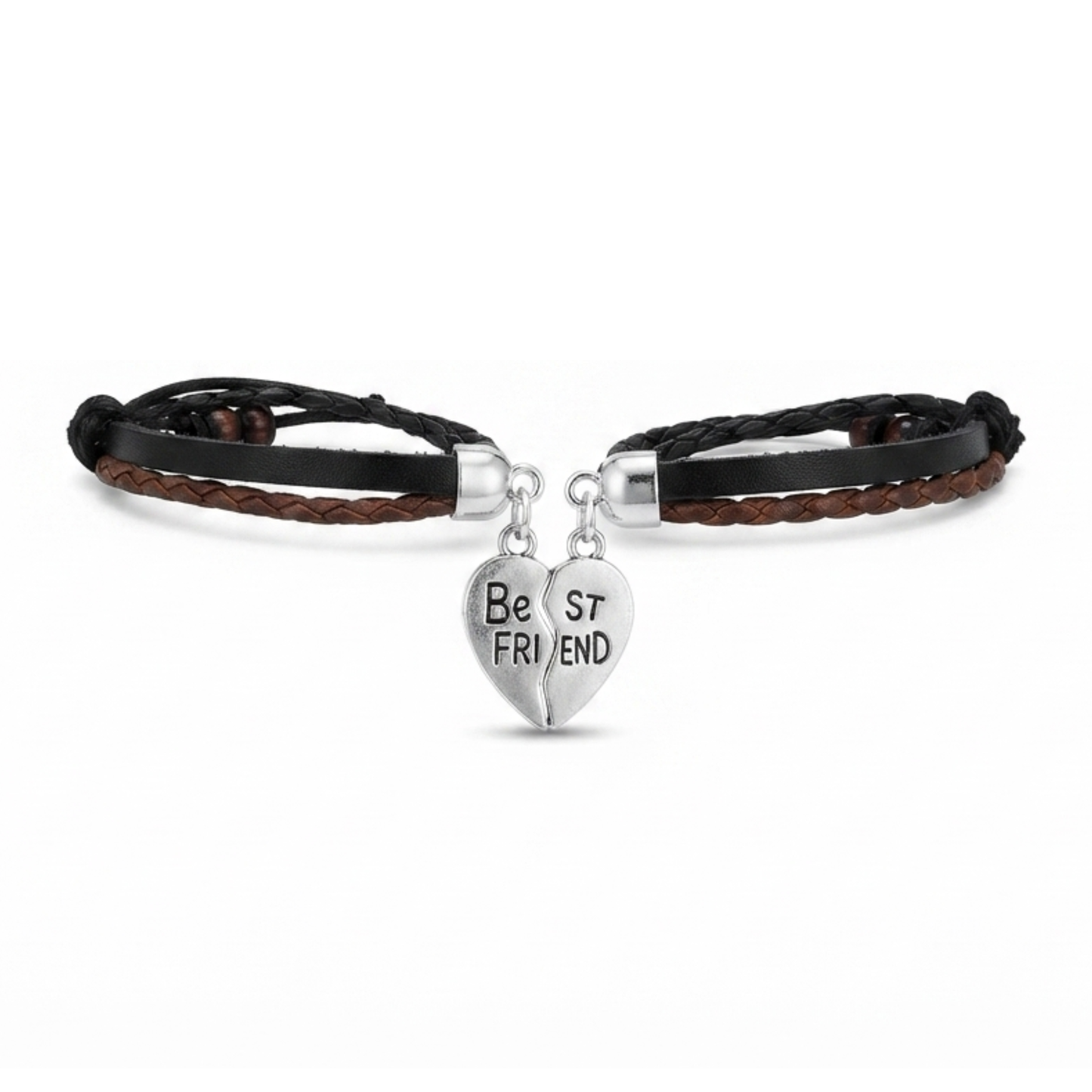 20844 Couple Massive Love Frendship Gift Stainless Steel Friend Heart Charm with Brown Leather Garnishing Love Bracelets For Boys And Girls