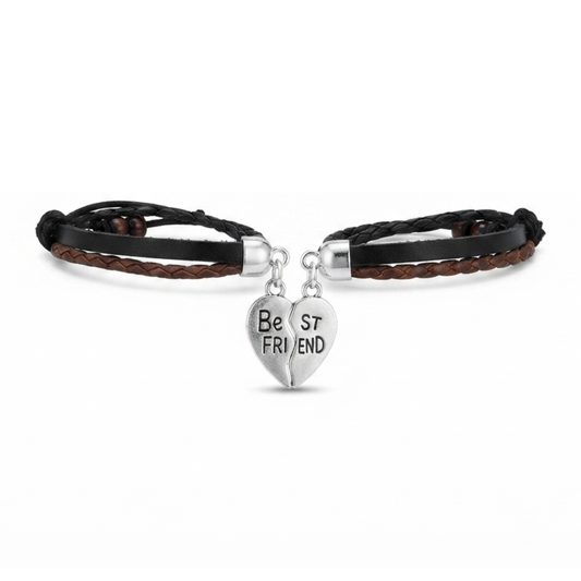 20844 Couple Massive Love Frendship Gift Stainless Steel Friend Heart Charm with Brown Leather Garnishing Love Bracelets For Boys And Girls