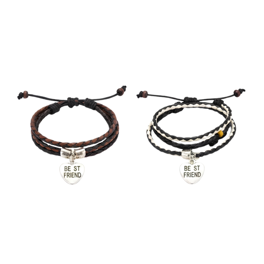 20844 Couple Massive Love Frendship Gift Stainless Steel Friend Heart Charm with Brown Leather Garnishing Love Bracelets For Boys And Girls