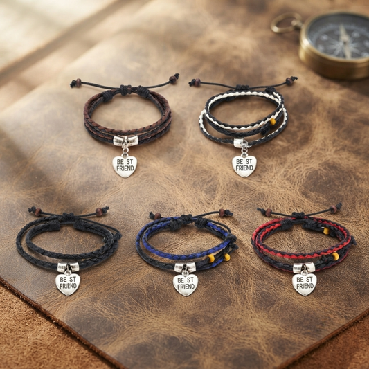 20844 Couple Massive Love Frendship Gift Stainless Steel Friend Heart Charm with Brown Leather Garnishing Love Bracelets For Boys And Girls