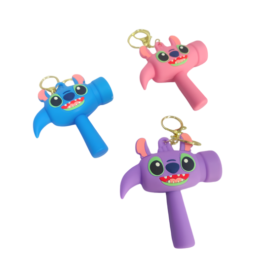 20836  Cute Cartoon Hammer Choo Choo Keychain With Sound For Kids, Shake Left Right Musical Beep Hammer Toy, Soft Grip Cartoon Handheld Sensory Keychain