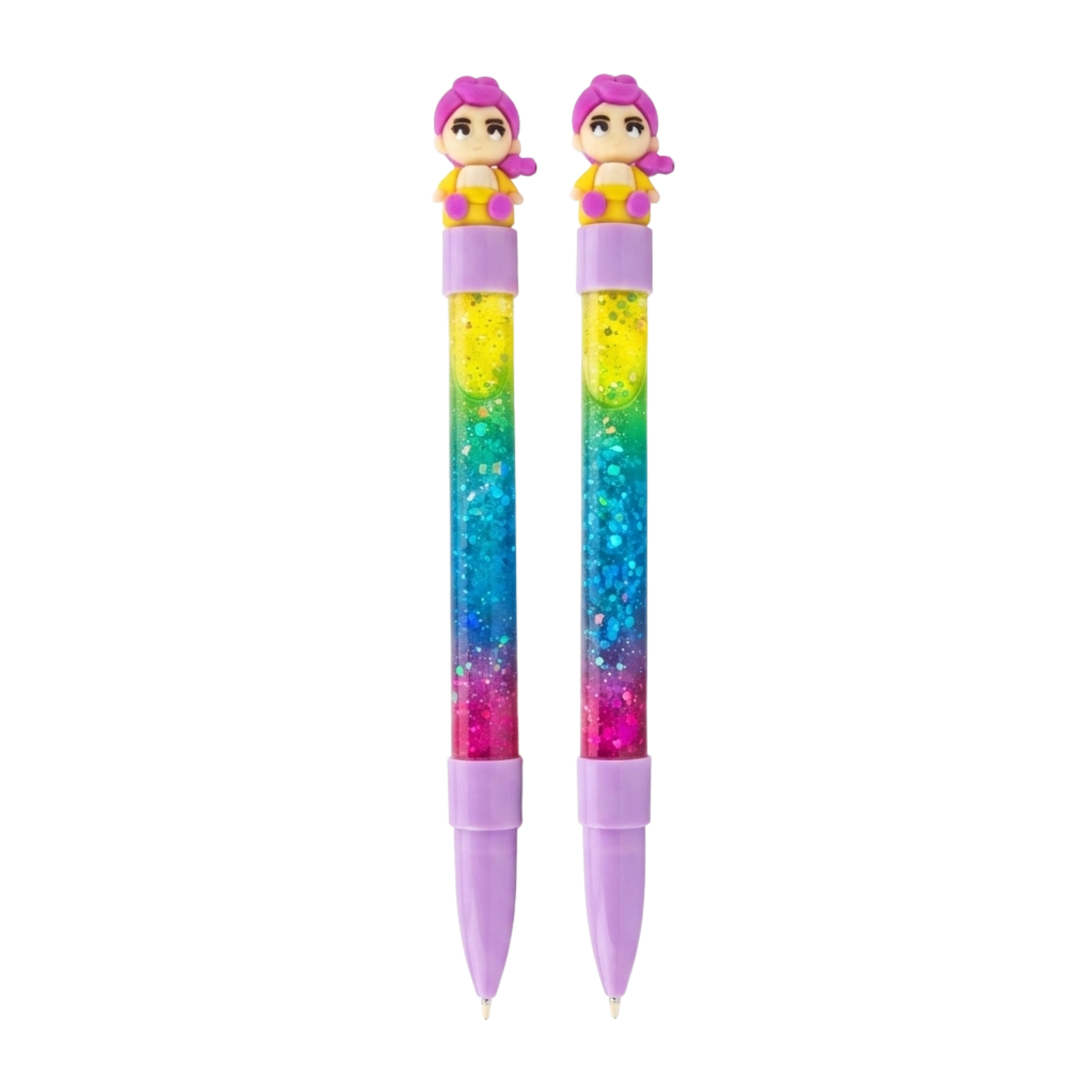 20861 {12 Pcs} Cute Glitter Gel Pens with Doll Topper | Rainbow Colours Glitter Pens for Kids | Smooth Writing