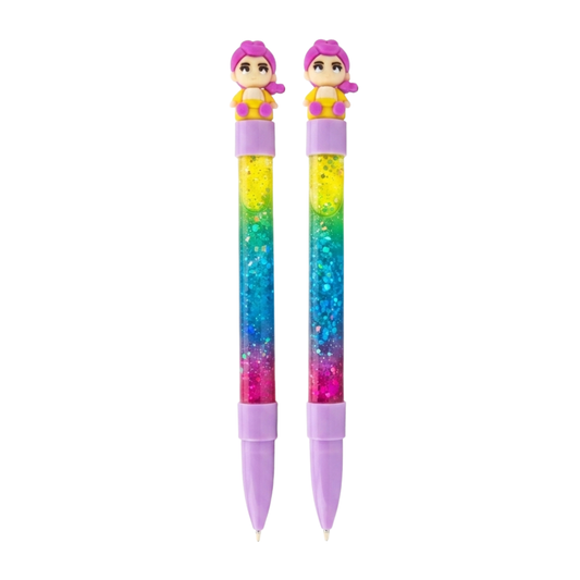20861 {12 Pcs} Cute Glitter Gel Pens with Doll Topper | Rainbow Colours Glitter Pens for Kids | Smooth Writing