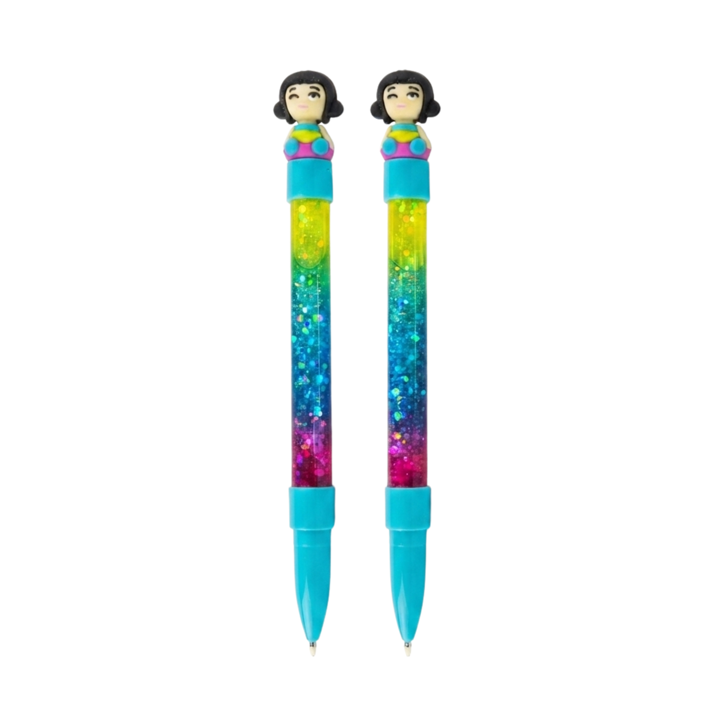 20861 {12 Pcs} Cute Glitter Gel Pens with Doll Topper | Rainbow Colours Glitter Pens for Kids | Smooth Writing