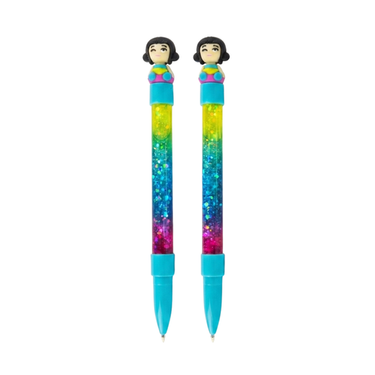 20861 {12 Pcs} Cute Glitter Gel Pens with Doll Topper | Rainbow Colours Glitter Pens for Kids | Smooth Writing