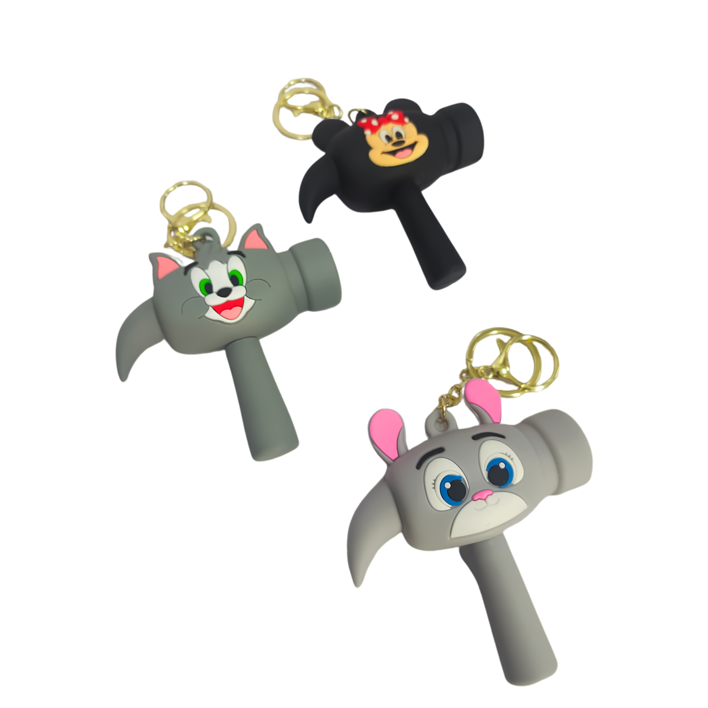 20836  Cute Cartoon Hammer Choo Choo Keychain With Sound For Kids, Shake Left Right Musical Beep Hammer Toy, Soft Grip Cartoon Handheld Sensory Keychain