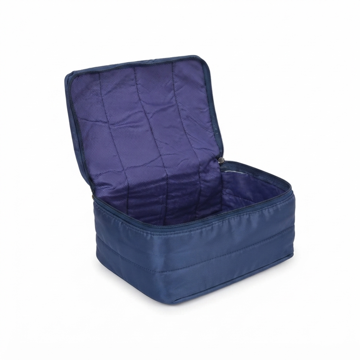 20856 Premium Quilted Cosmetic Makeup Organizer Bag | Large Capacity Travel Toiletry Pouch | Waterproof Zipper Storage Case for Women | Navy Blue Size=22*13*16 Cm
