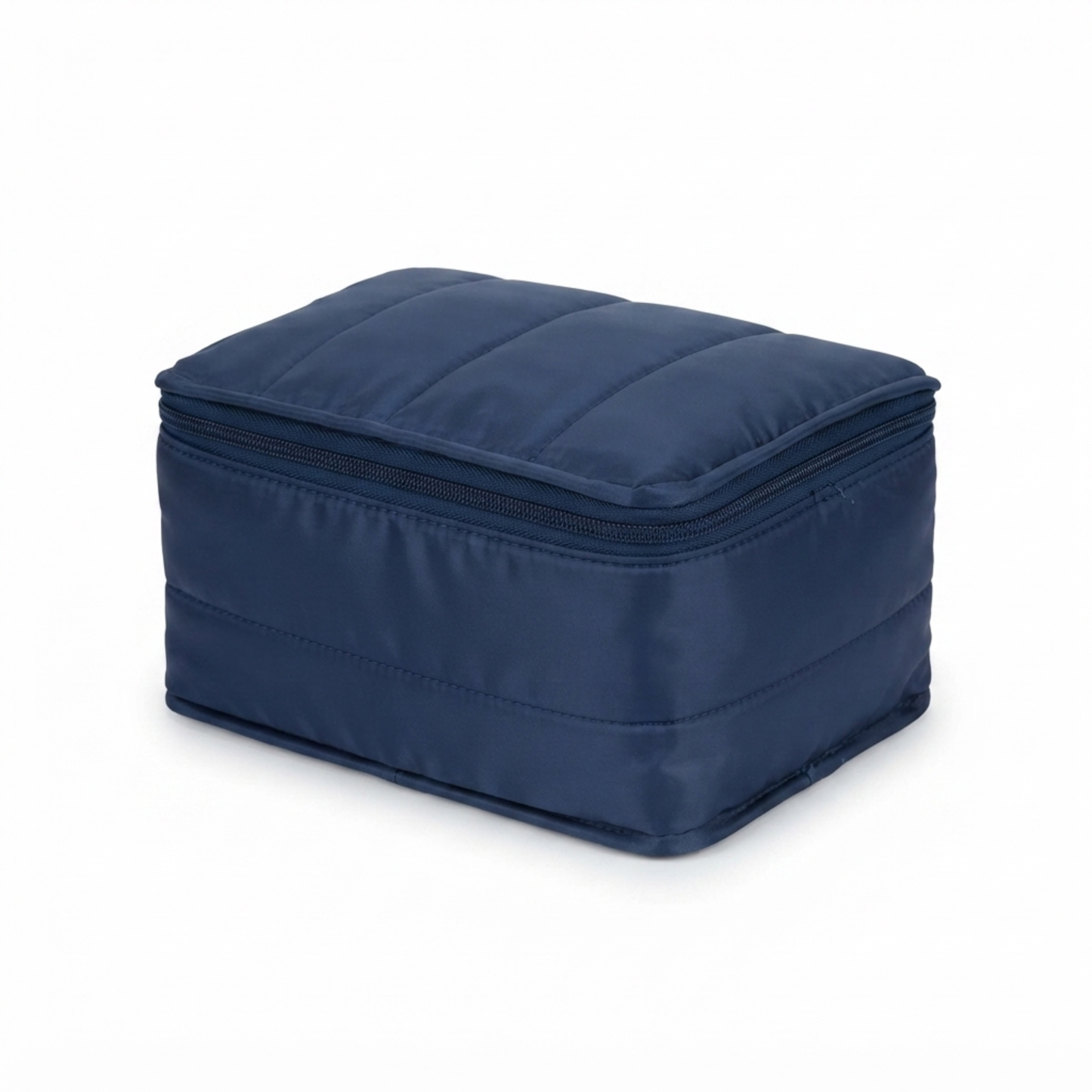 20856 Premium Quilted Cosmetic Makeup Organizer Bag | Large Capacity Travel Toiletry Pouch | Waterproof Zipper Storage Case for Women | Navy Blue Size=22*13*16 Cm
