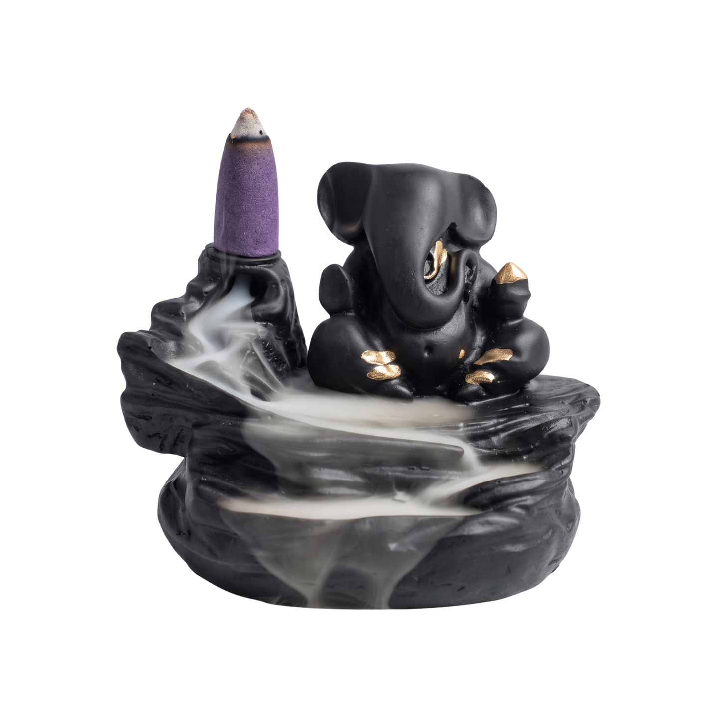 21094 Smoke Fountain Ganesha Idol Decoration Items with 8 Pc Backflow Incense Cones Sticks