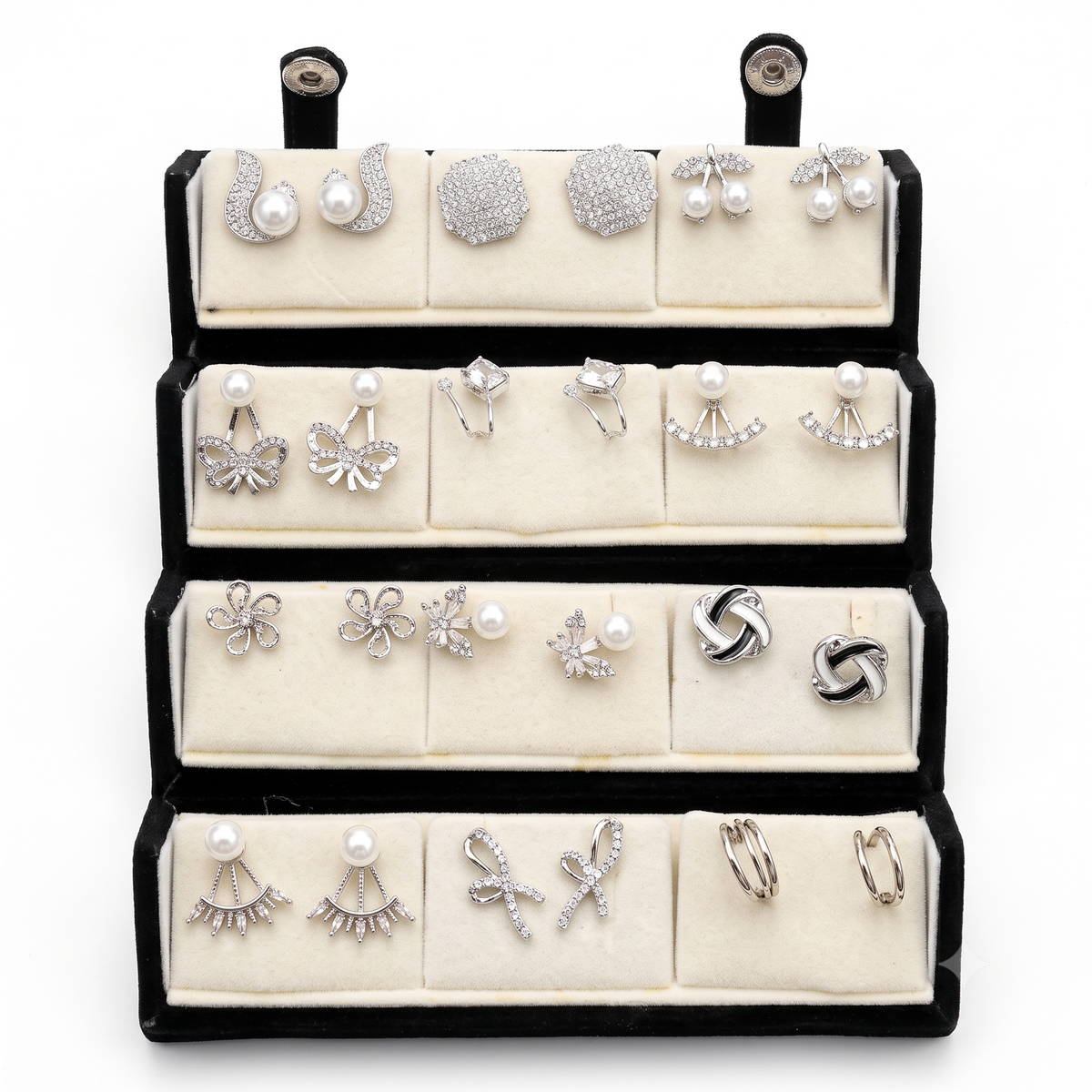 20945 Premium 12 Pairs Korean Style Earrings Combo Set for Women | Trendy Gold, Crystal & Pearl Designs | Gift Collection with Foldable Display Stand