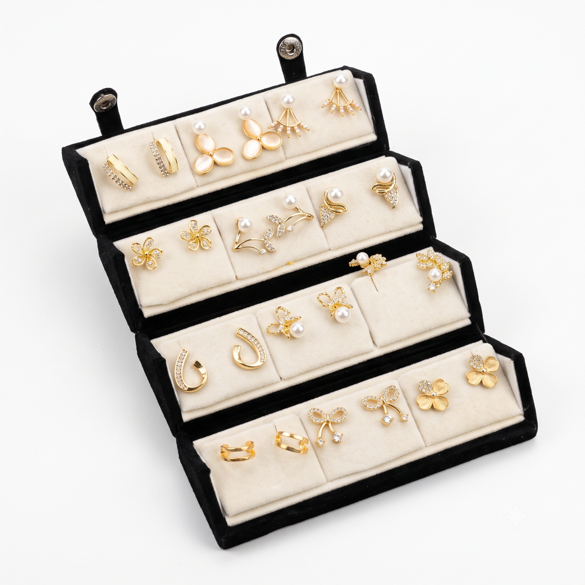 20945 Premium 12 Pairs Korean Style Earrings Combo Set for Women | Trendy Gold, Crystal & Pearl Designs | Gift Collection with Foldable Display Stand